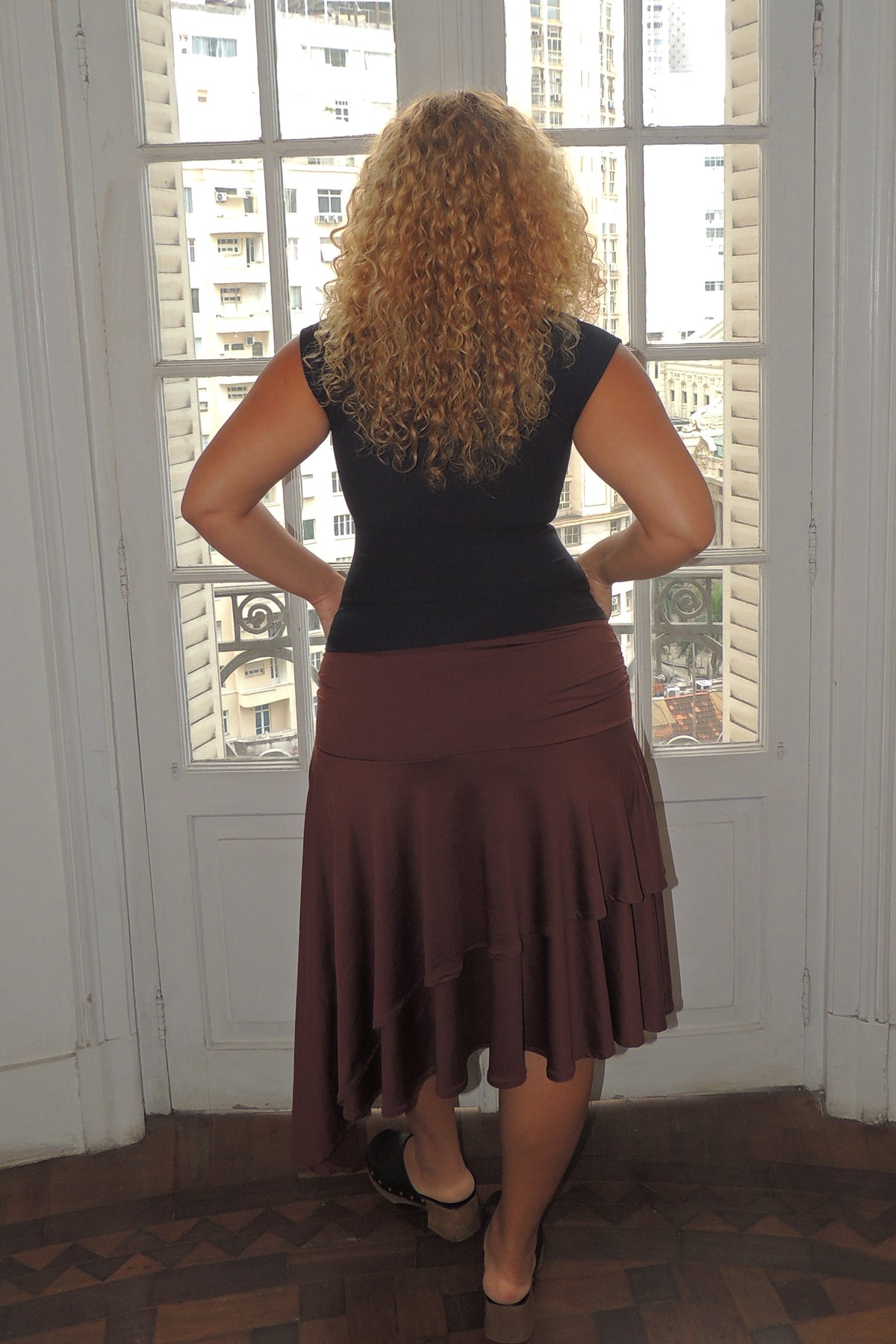 Blusa Manguinha Decote Redondo Longa
