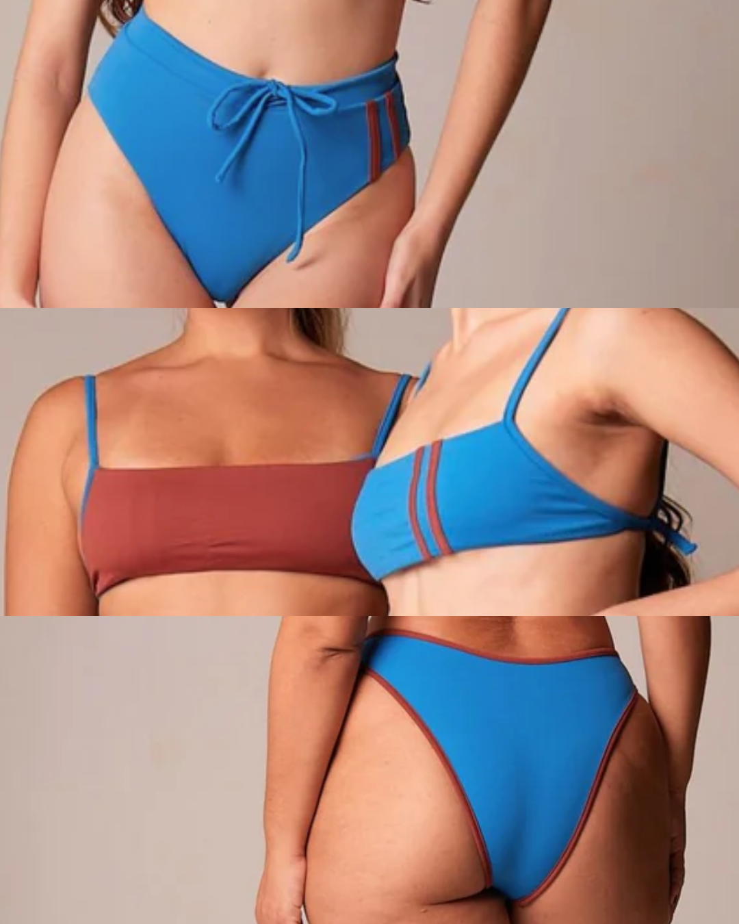 Combo Queridinho Azul/Marrom – Top Cleide + Hot Mary + Calcinha Jami
