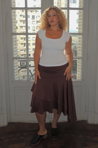 Blusa Manguinha Decote Redondo Longa