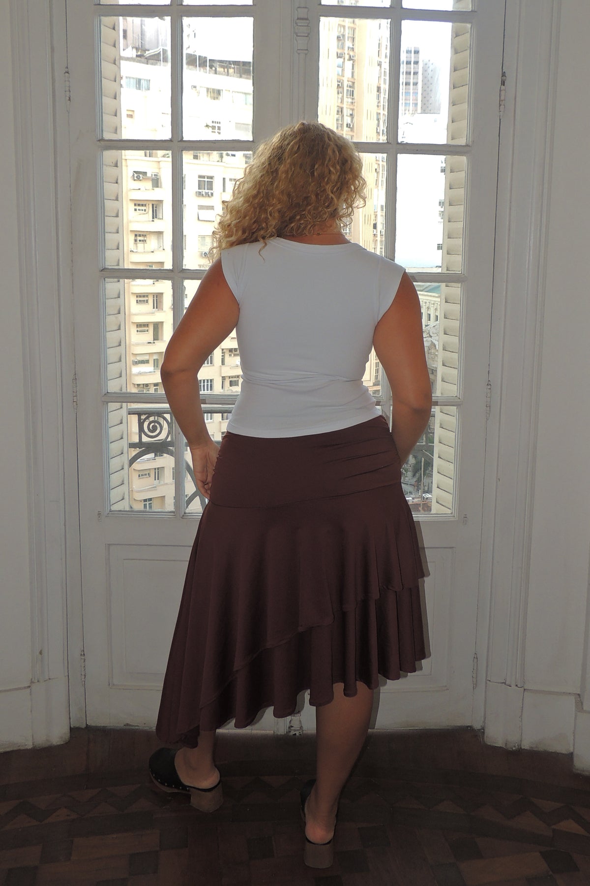 Blusa Manguinha Decote Redondo Longa